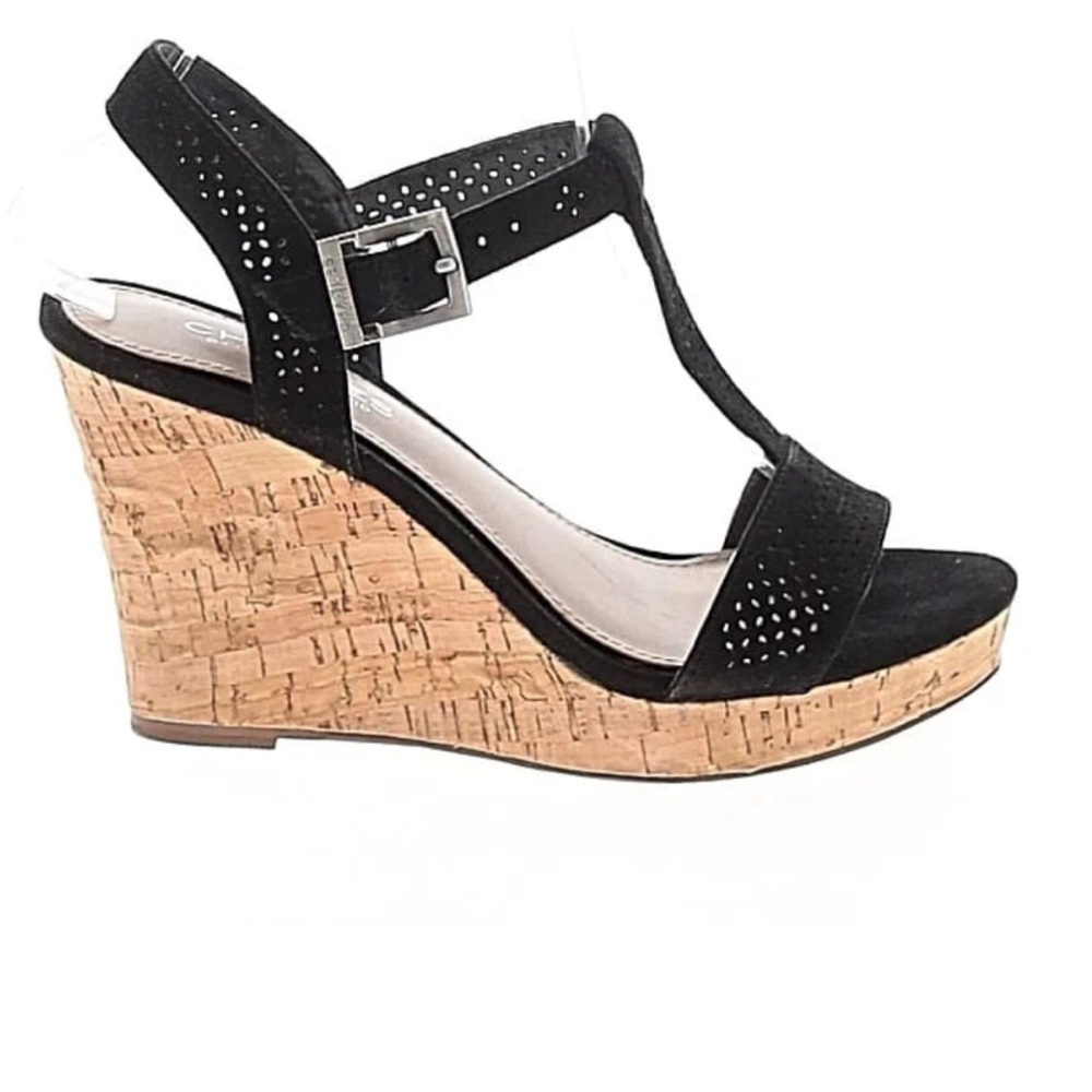 Charles by Charles David Black Suede Cork Wedge Sandals
